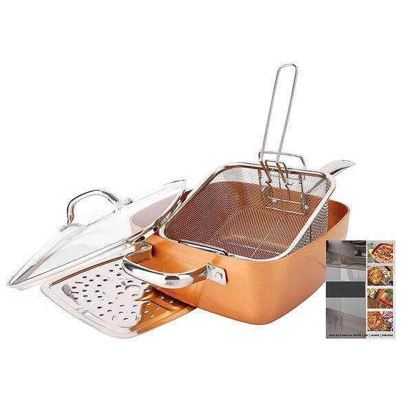 5 in 1 Square Copper Pan with FREE MULTI PURPOSE CHOPPING BOARD + FREE FISH SCALER + FREE CLEVER CUTTER + FREE SHIPPING