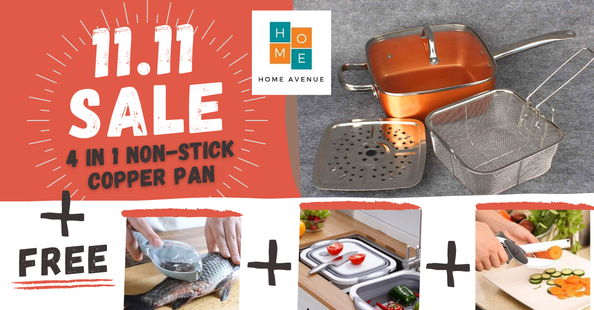 5 in 1 Square Copper Pan with FREE MULTI PURPOSE CHOPPING BOARD + FREE FISH SCALER + FREE CLEVER CUTTER + FREE SHIPPING