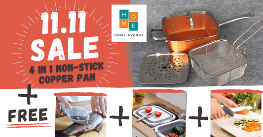 5 in 1 Square Copper Pan with FREE MULTI PURPOSE CHOPPING BOARD + FREE FISH SCALER + FREE CLEVER CUTTER + FREE SHIPPING