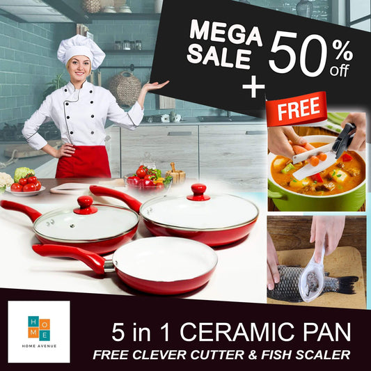 AUTHENTIC 5 in 1 CERAMIC PAN With FREE CLEVER CUTTER AND FISH SCALER