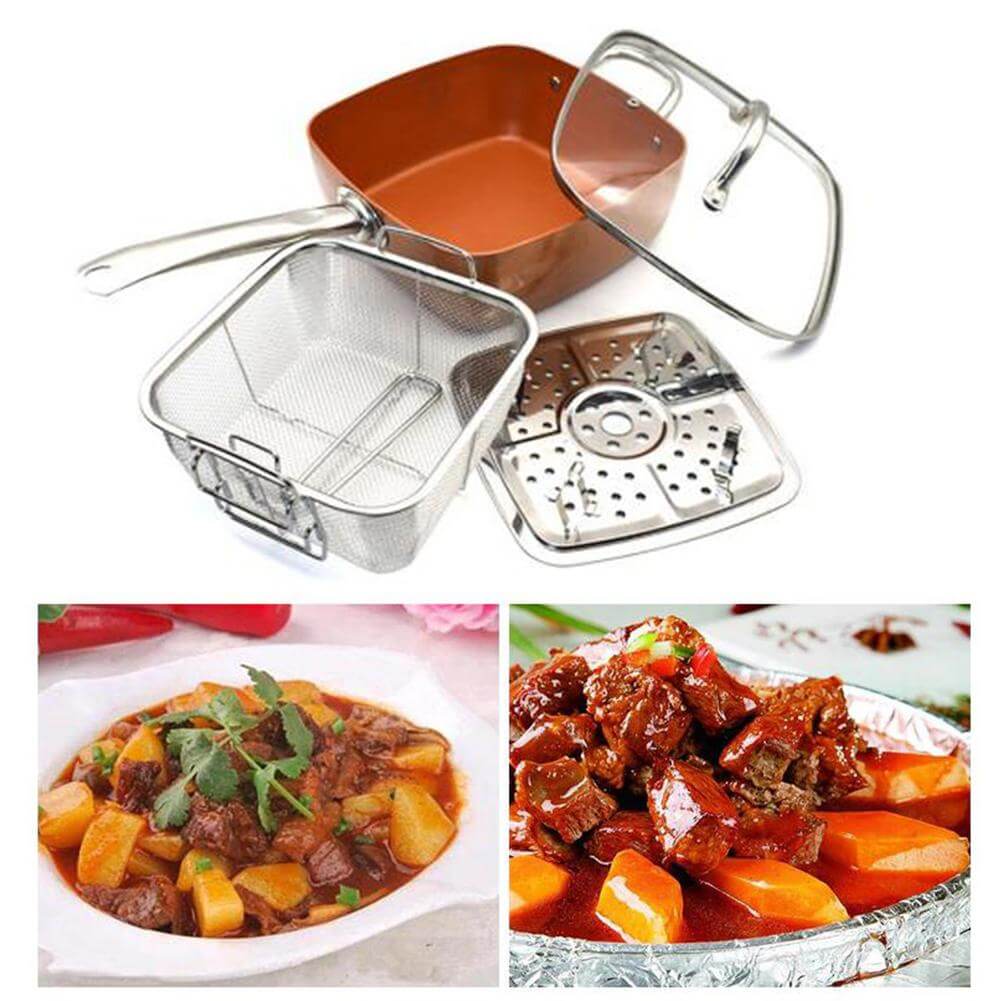 High Quality 5-in-1 Square Copper Pan Cookware Set