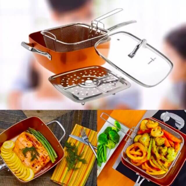 High Quality 5-in-1 Square Copper Pan Cookware Set